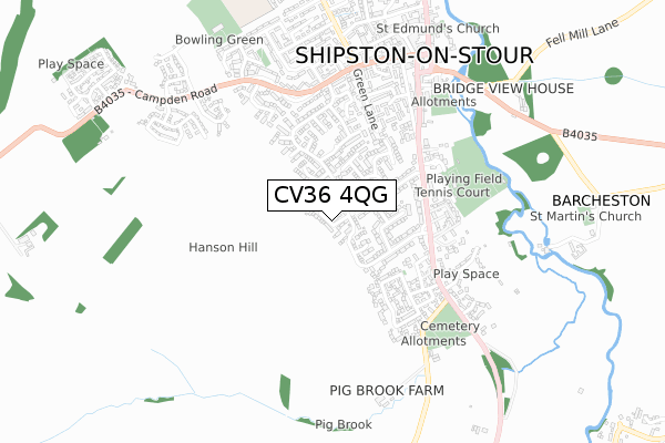 CV36 4QG map - small scale - OS Open Zoomstack (Ordnance Survey)