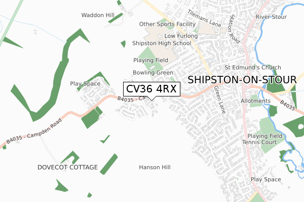 CV36 4RX map - small scale - OS Open Zoomstack (Ordnance Survey)