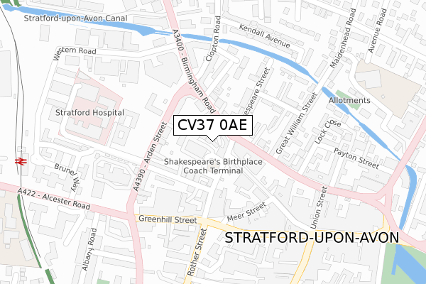 CV37 0AE map - large scale - OS Open Zoomstack (Ordnance Survey)