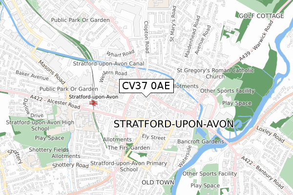 CV37 0AE map - small scale - OS Open Zoomstack (Ordnance Survey)