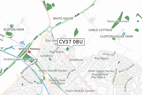CV37 0BU map - small scale - OS Open Zoomstack (Ordnance Survey)