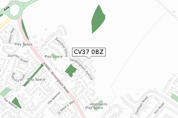 CV37 0BZ map - large scale - OS Open Zoomstack (Ordnance Survey)
