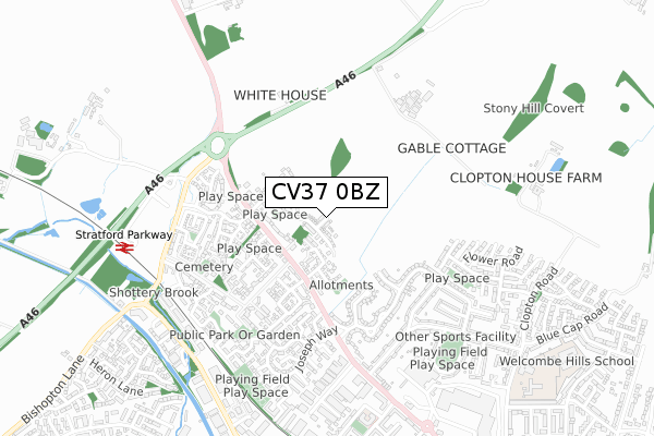 CV37 0BZ map - small scale - OS Open Zoomstack (Ordnance Survey)