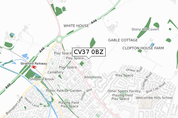 CV37 0BZ map - small scale - OS Open Zoomstack (Ordnance Survey) CV37 0BZ map - small scale - OS Open Zoomstack (Ordnance Survey)