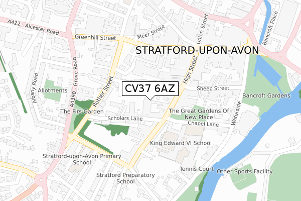 CV37 6AZ map - large scale - OS Open Zoomstack (Ordnance Survey)
