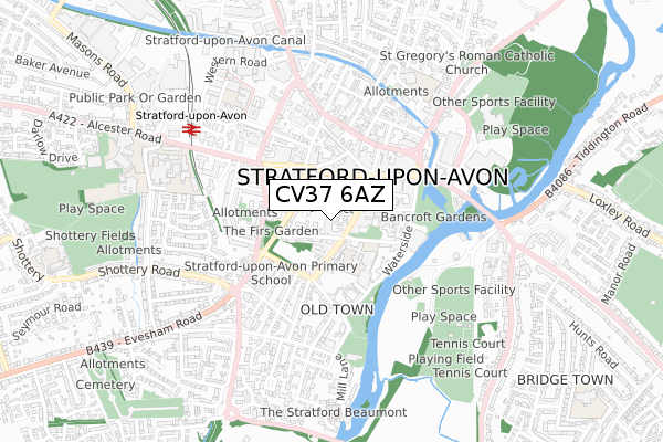 CV37 6AZ map - small scale - OS Open Zoomstack (Ordnance Survey)