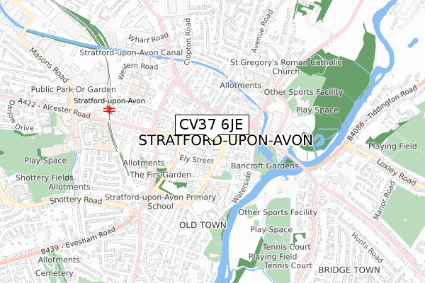 CV37 6JE map - small scale - OS Open Zoomstack (Ordnance Survey)