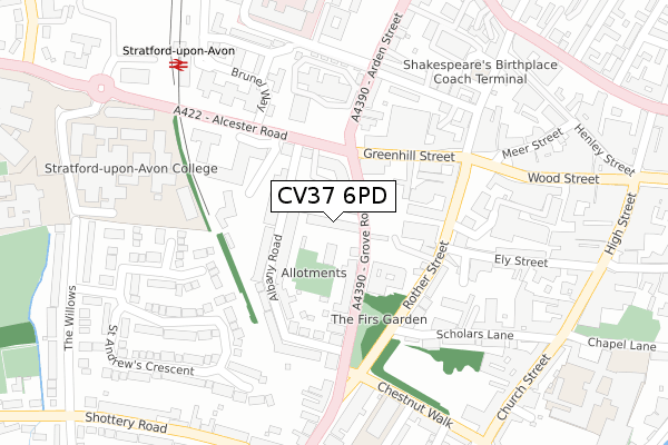CV37 6PD map - large scale - OS Open Zoomstack (Ordnance Survey)