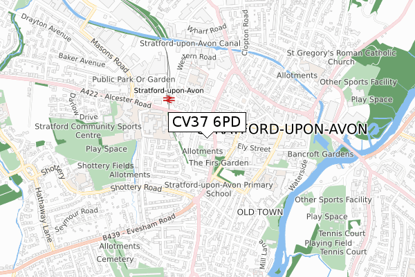 CV37 6PD map - small scale - OS Open Zoomstack (Ordnance Survey)