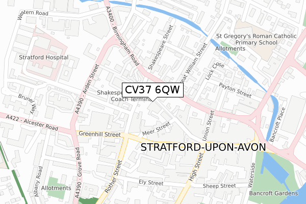 CV37 6QW map - large scale - OS Open Zoomstack (Ordnance Survey)