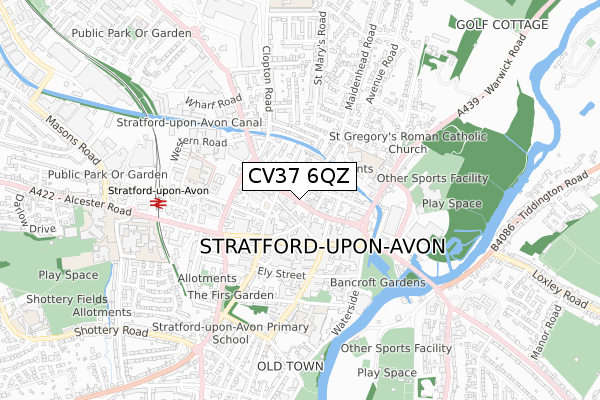 CV37 6QZ map - small scale - OS Open Zoomstack (Ordnance Survey)