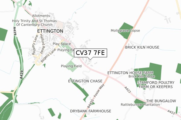 CV37 7FE map - small scale - OS Open Zoomstack (Ordnance Survey) CV37 7FE map - small scale - OS Open Zoomstack (Ordnance Survey)