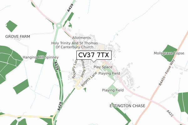 CV37 7TX map - small scale - OS Open Zoomstack (Ordnance Survey)