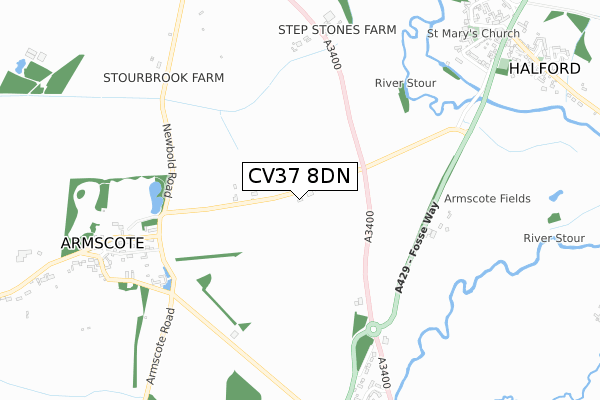 CV37 8DN map - small scale - OS Open Zoomstack (Ordnance Survey)