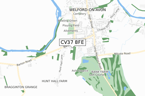 CV37 8FE map - small scale - OS Open Zoomstack (Ordnance Survey)