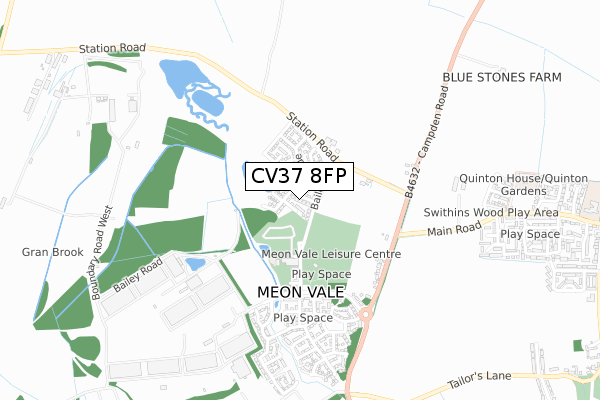 CV37 8FP map - small scale - OS Open Zoomstack (Ordnance Survey)
