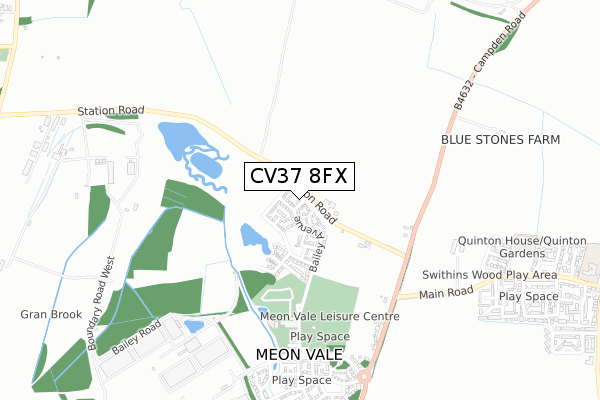 CV37 8FX map - small scale - OS Open Zoomstack (Ordnance Survey)