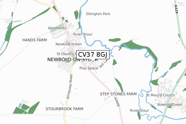 CV37 8GJ map - small scale - OS Open Zoomstack (Ordnance Survey)