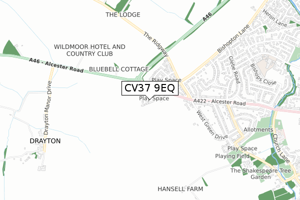 CV37 9EQ map - small scale - OS Open Zoomstack (Ordnance Survey) CV37 9EQ map - small scale - OS Open Zoomstack (Ordnance Survey)