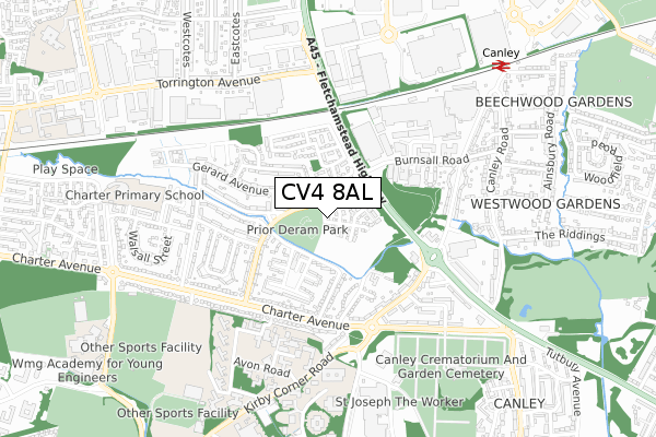 CV4 8AL map - small scale - OS Open Zoomstack (Ordnance Survey)