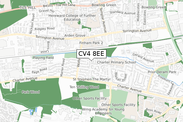 CV4 8EE map - small scale - OS Open Zoomstack (Ordnance Survey)