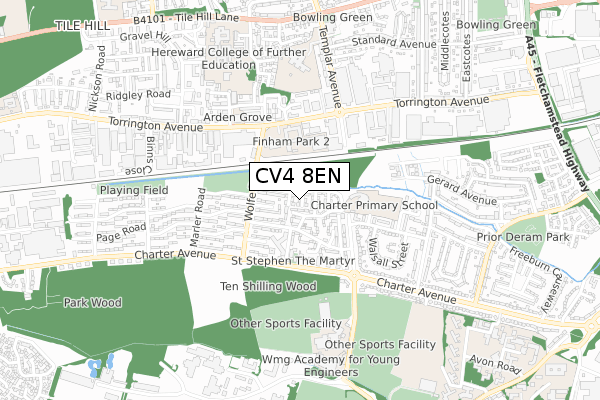 CV4 8EN map - small scale - OS Open Zoomstack (Ordnance Survey)