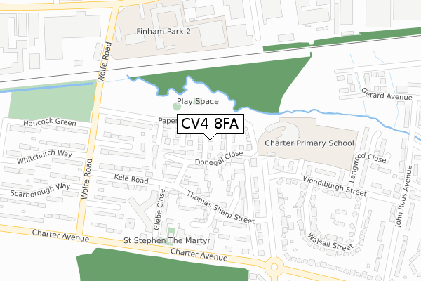 CV4 8FA map - large scale - OS Open Zoomstack (Ordnance Survey)