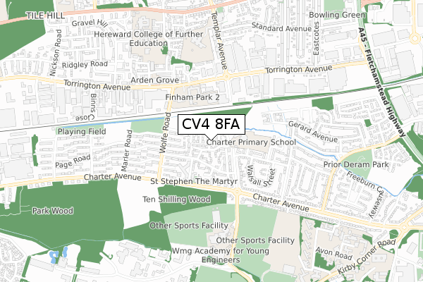 CV4 8FA map - small scale - OS Open Zoomstack (Ordnance Survey)