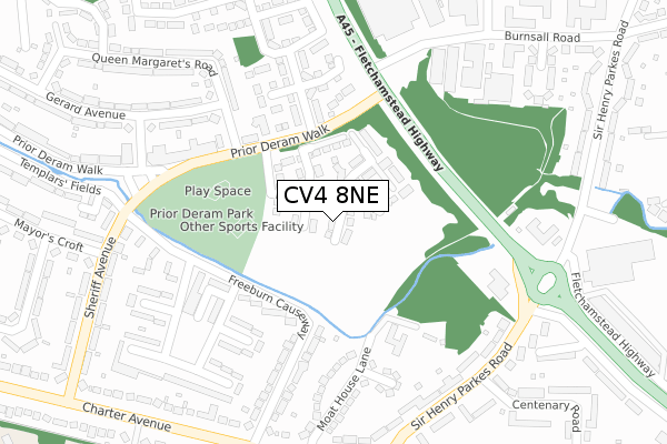 CV4 8NE map - large scale - OS Open Zoomstack (Ordnance Survey)