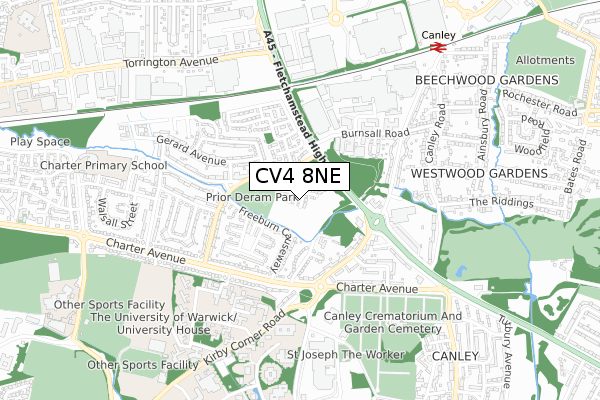 CV4 8NE map - small scale - OS Open Zoomstack (Ordnance Survey)