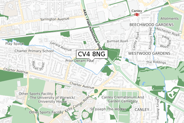CV4 8NG map - small scale - OS Open Zoomstack (Ordnance Survey) CV4 8NG map - small scale - OS Open Zoomstack (Ordnance Survey)
