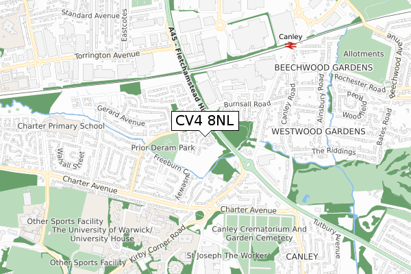 CV4 8NL map - small scale - OS Open Zoomstack (Ordnance Survey)