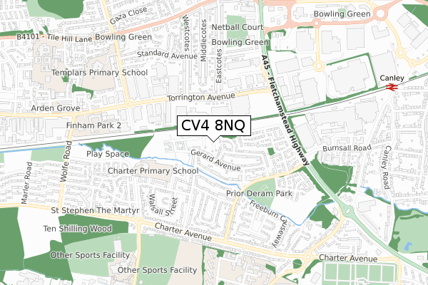 CV4 8NQ map - small scale - OS Open Zoomstack (Ordnance Survey)