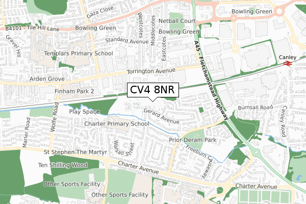 CV4 8NR map - small scale - OS Open Zoomstack (Ordnance Survey)