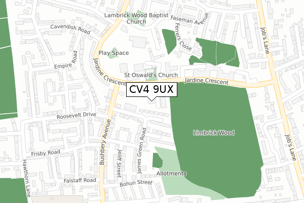 CV4 9UX map - large scale - OS Open Zoomstack (Ordnance Survey)