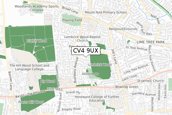 CV4 9UX map - small scale - OS Open Zoomstack (Ordnance Survey)