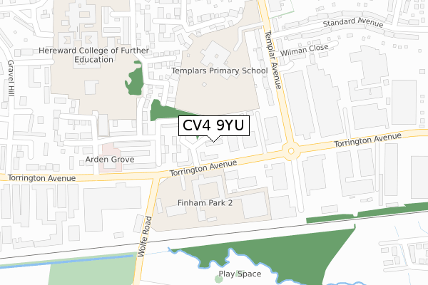 CV4 9YU map - large scale - OS Open Zoomstack (Ordnance Survey)