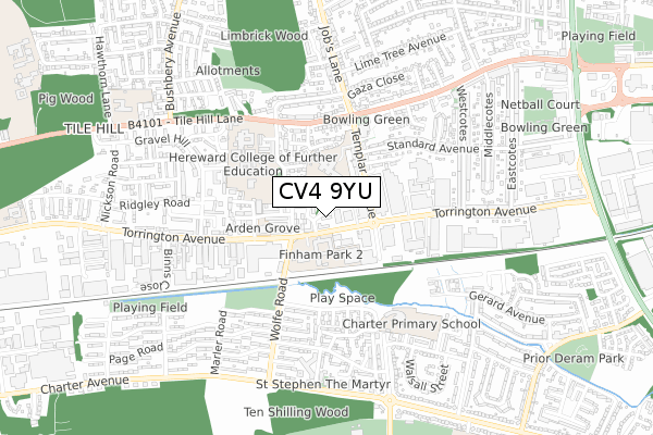 CV4 9YU map - small scale - OS Open Zoomstack (Ordnance Survey)
