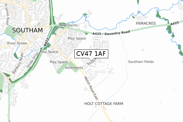 CV47 1AF map - small scale - OS Open Zoomstack (Ordnance Survey)