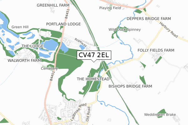 CV47 2EL map - small scale - OS Open Zoomstack (Ordnance Survey)