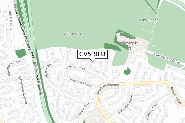 CV5 9LU map - large scale - OS Open Zoomstack (Ordnance Survey)