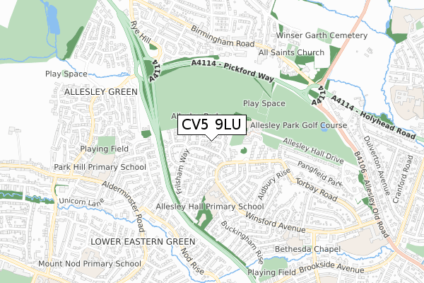 CV5 9LU map - small scale - OS Open Zoomstack (Ordnance Survey)