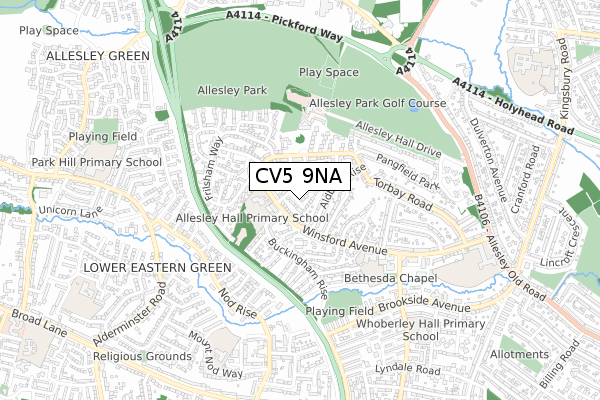 CV5 9NA map - small scale - OS Open Zoomstack (Ordnance Survey)