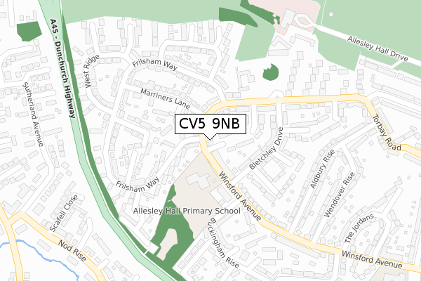 CV5 9NB map - large scale - OS Open Zoomstack (Ordnance Survey)