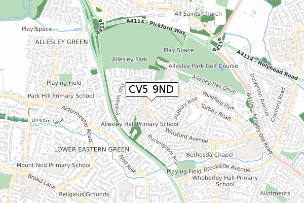 CV5 9ND map - small scale - OS Open Zoomstack (Ordnance Survey)