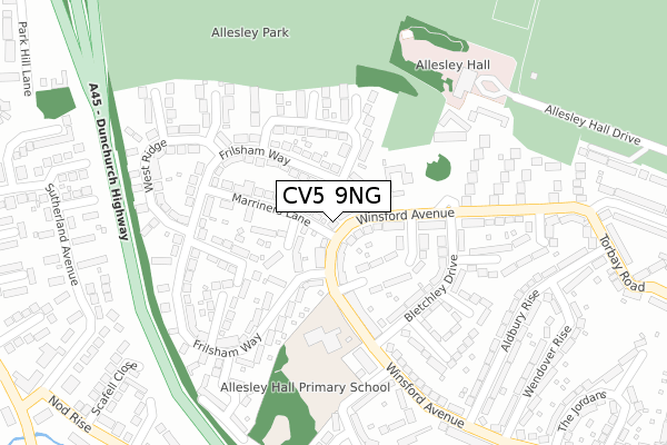 CV5 9NG map - large scale - OS Open Zoomstack (Ordnance Survey)