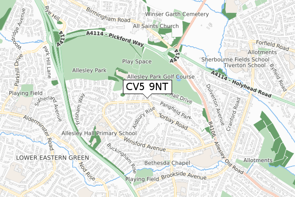 CV5 9NT map - small scale - OS Open Zoomstack (Ordnance Survey)