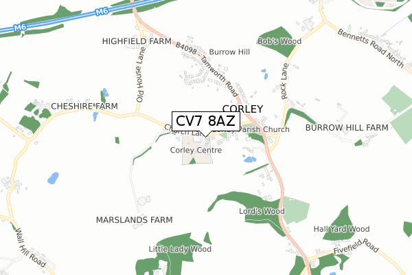 CV7 8AZ map - small scale - OS Open Zoomstack (Ordnance Survey)