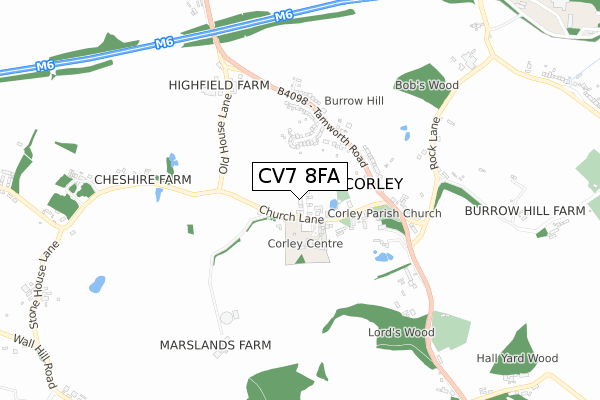 CV7 8FA map - small scale - OS Open Zoomstack (Ordnance Survey)