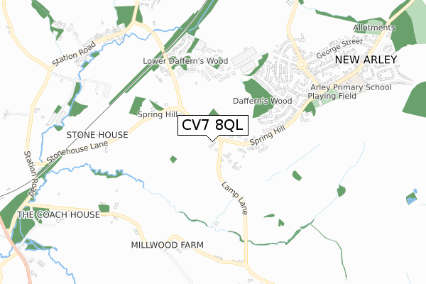 CV7 8QL map - small scale - OS Open Zoomstack (Ordnance Survey)